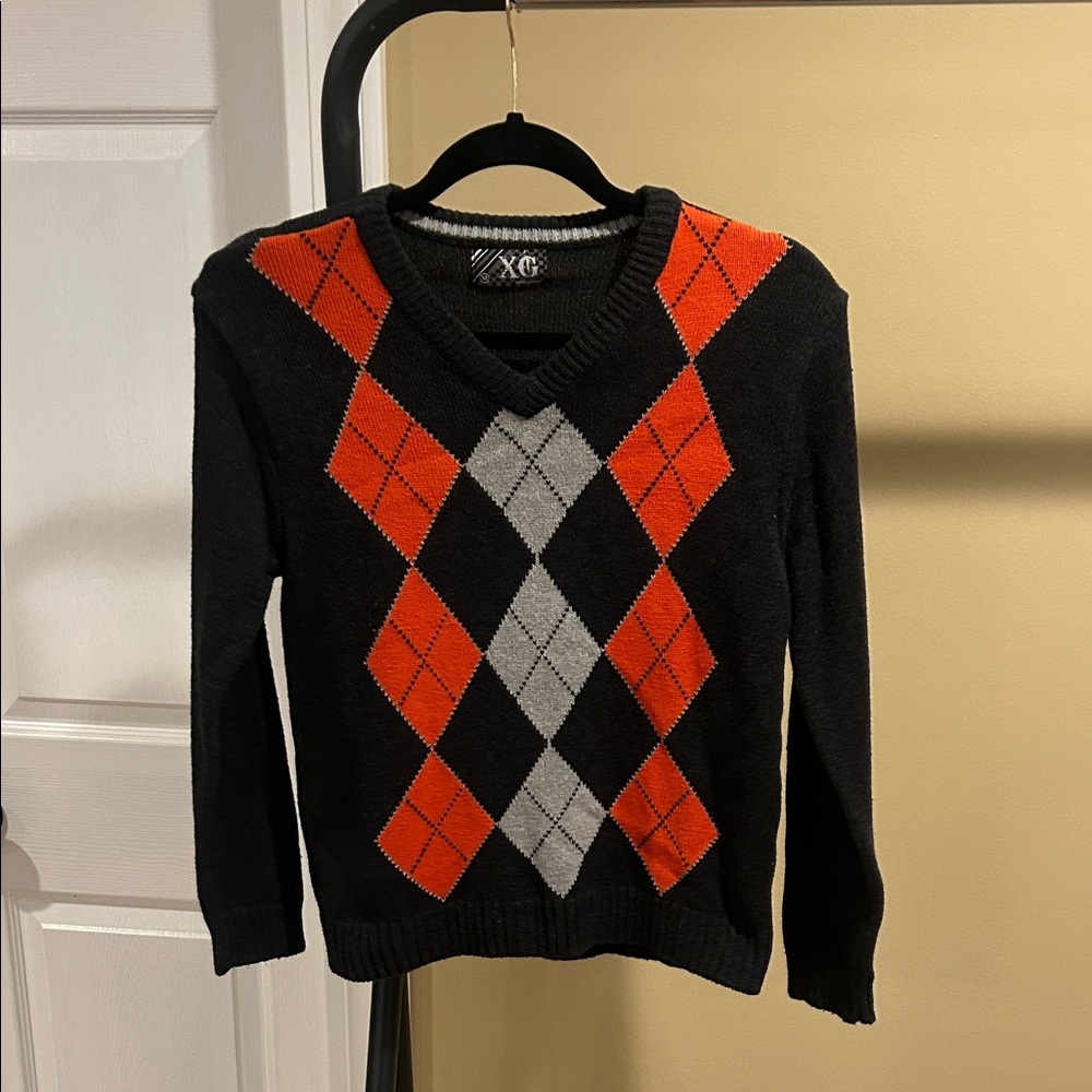 Boys Black and Orange Argyle Sweater